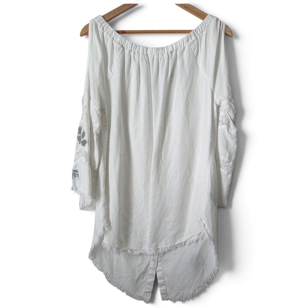 Standard Grace White Boho Embroidered Lace Tunic Off Shoulder Bell Sleeve Small